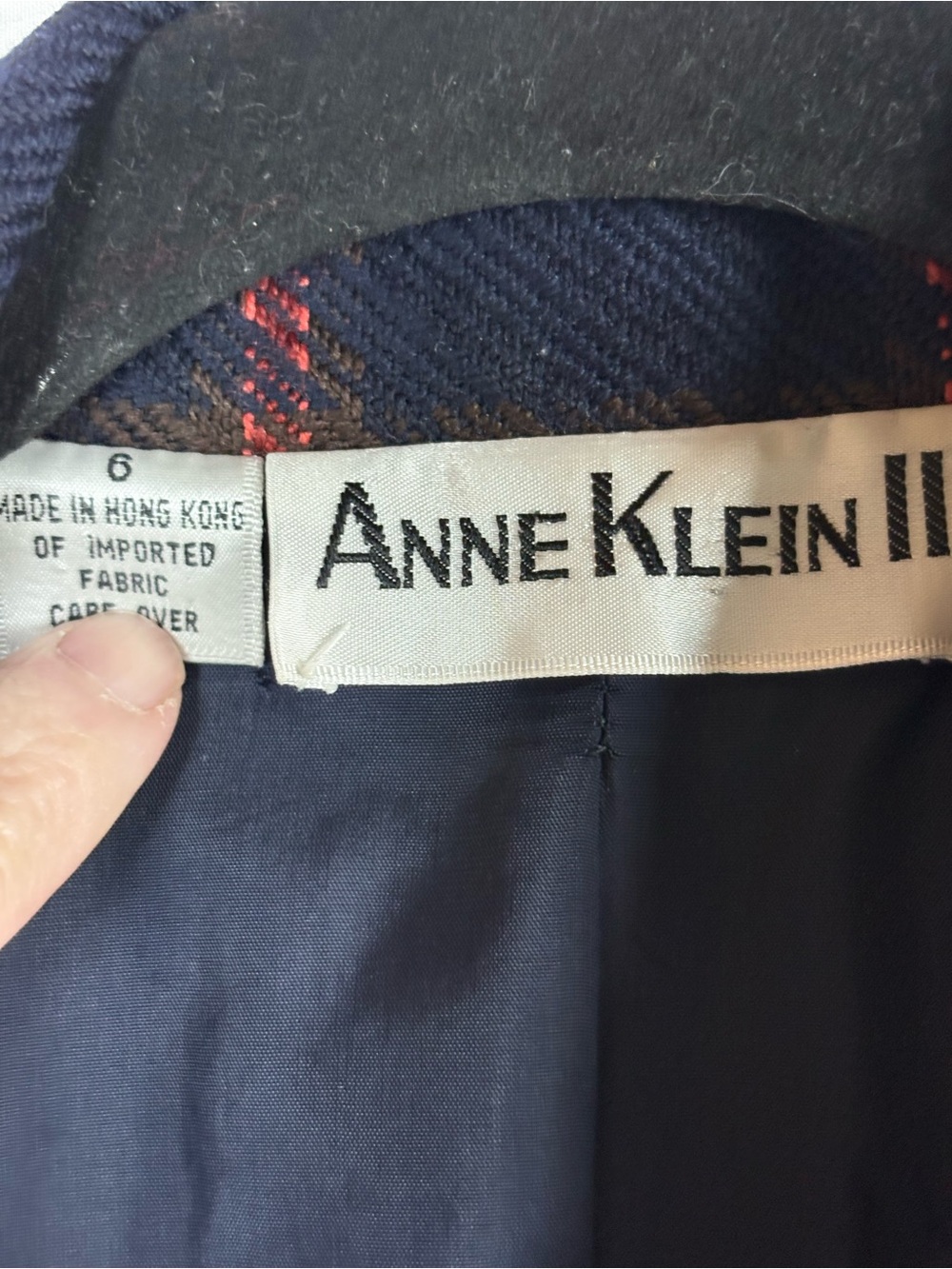Anne Klein Navy Plaid Blazer with Rust Windowpane - Picture 3 of 8
